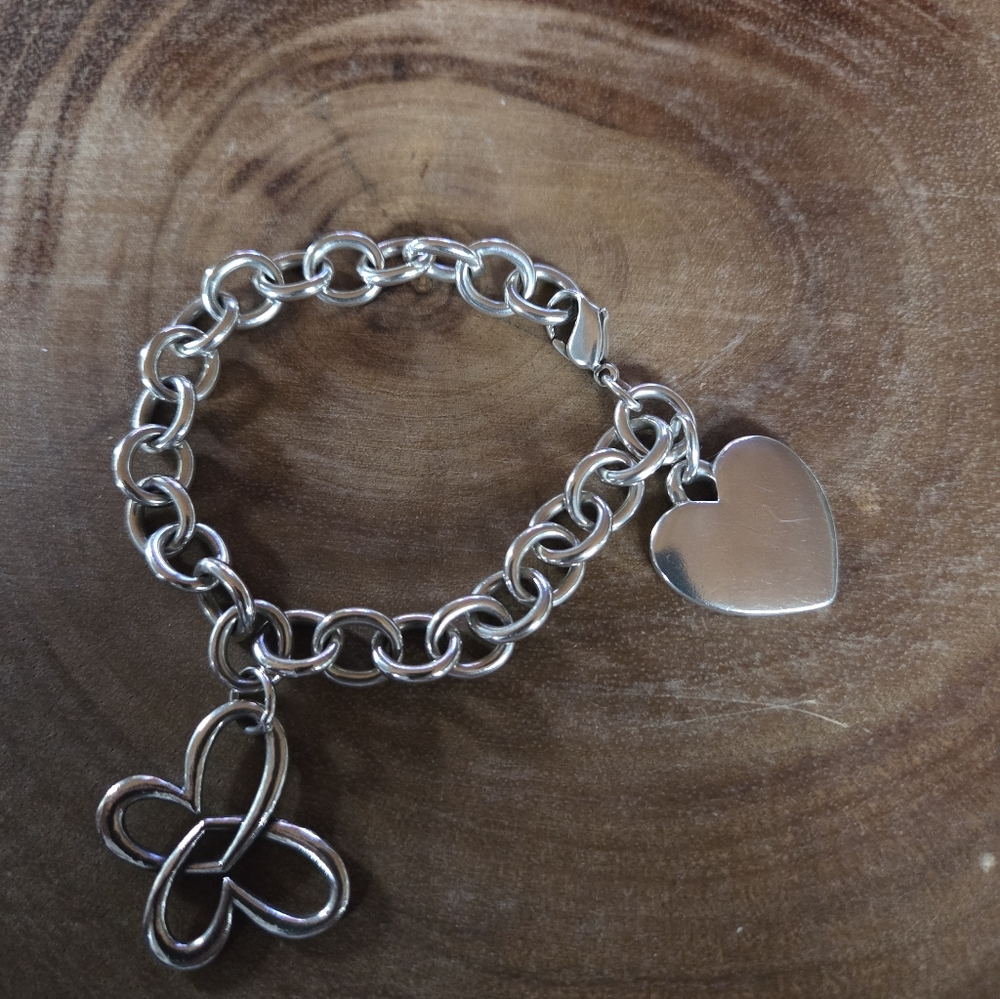 James Avery Sterling Silver Classic Cable Charm Bracelet W/ Heart and Butterfly